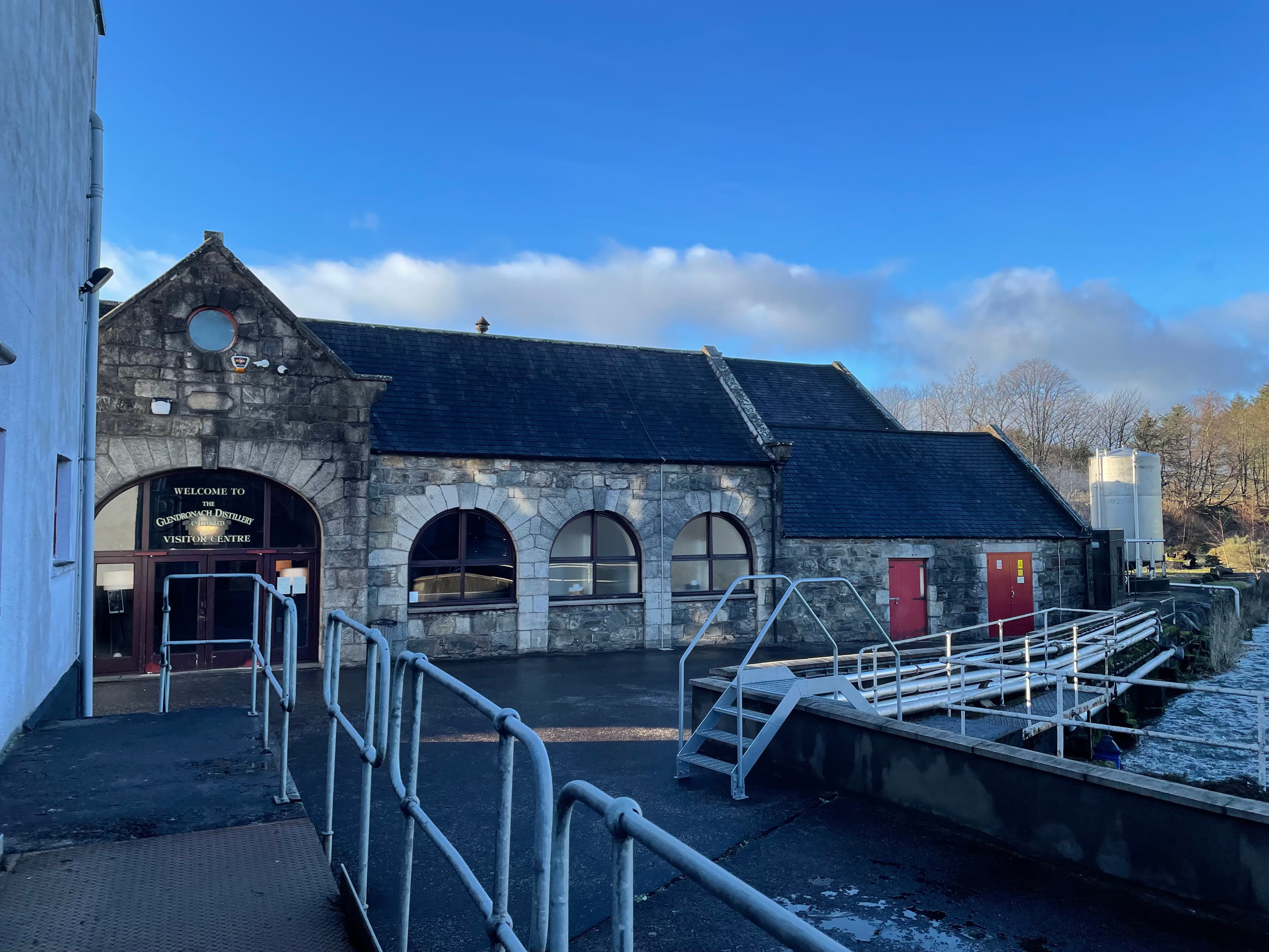 The GlenDronach distillery visitor centre courtyard