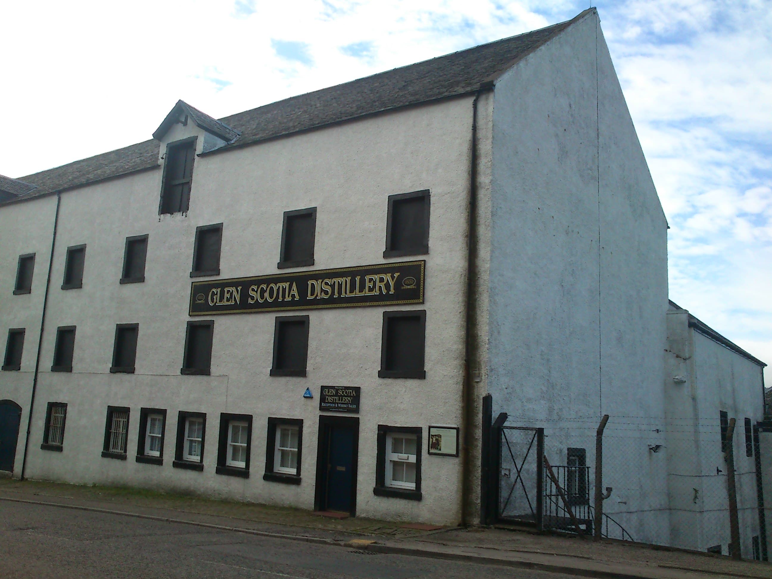 The Glen Scotia distillery building and nameboard in Campbeltown