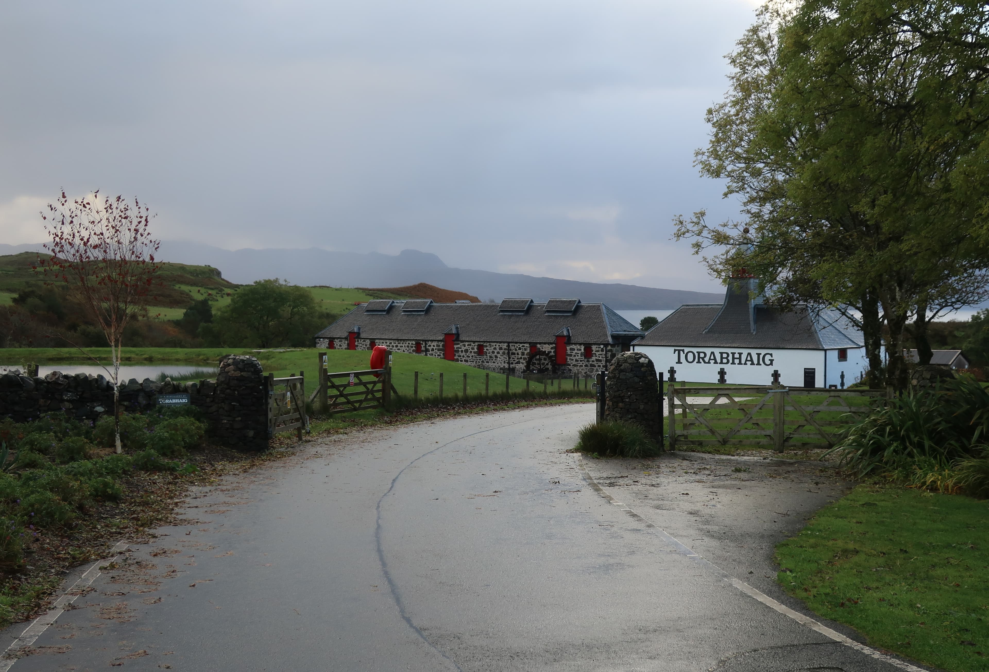 The entrance and nameboard at Torabhaig distillery on Skye