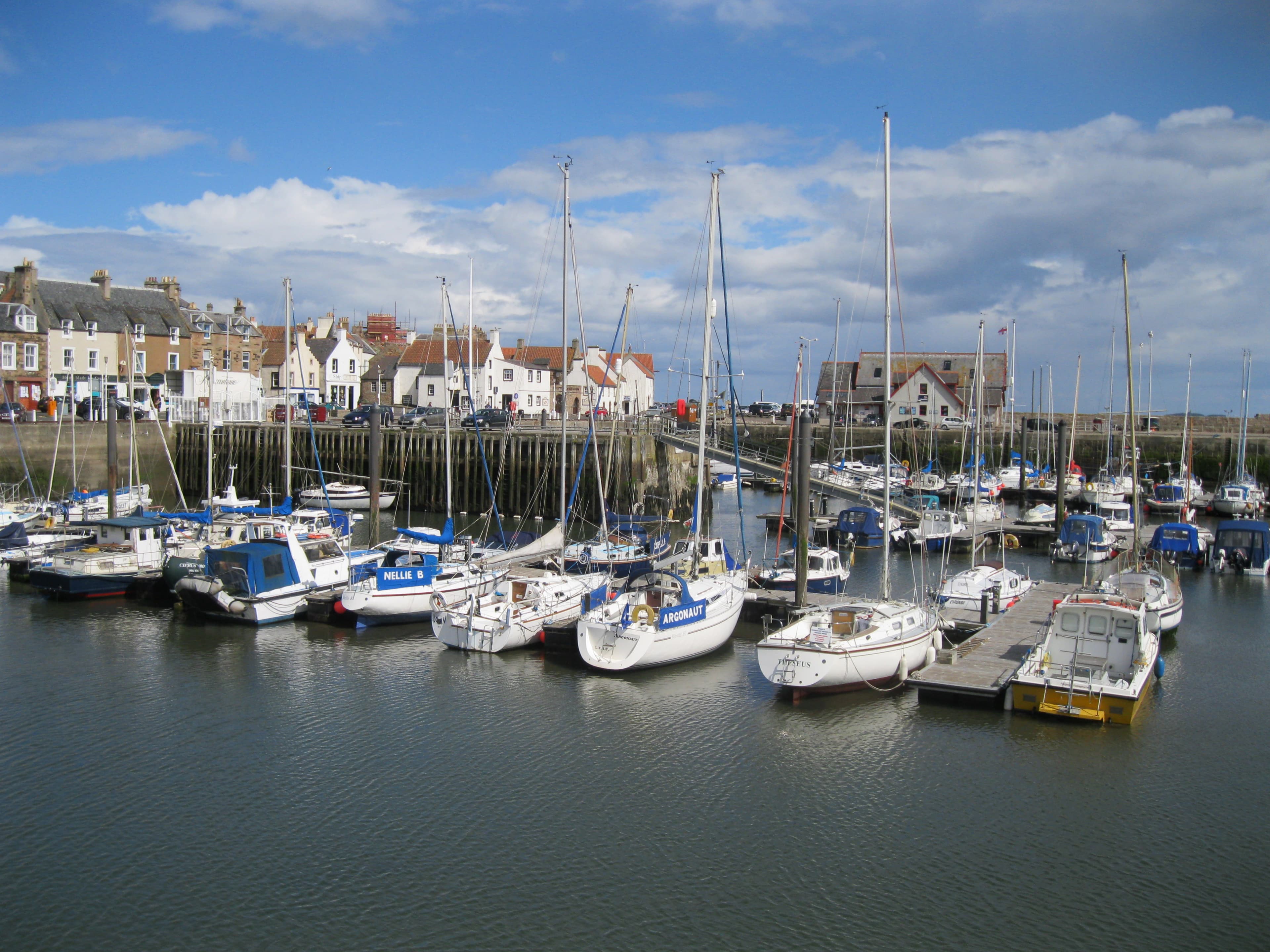 Fishing boats moored in Anstruther harbour, East Neuk of Fife
