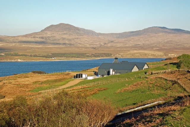 Ardnahoe distillery above the Sound of Islay with the Paps of Jura beyond