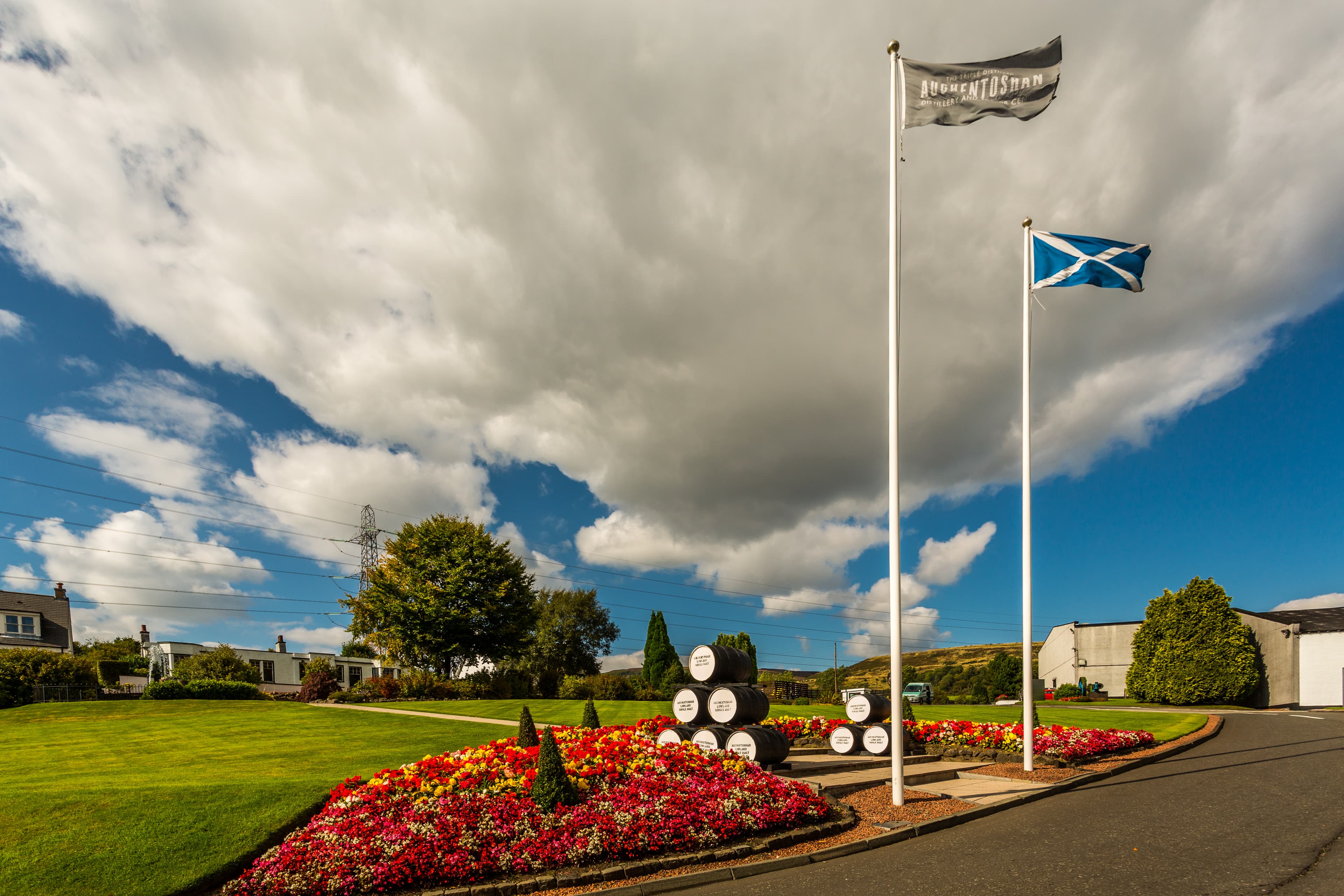The entrance lawn at Auchentoshan distillery near Clydebank