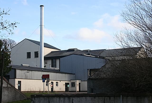 Macduff distillery's chimney and production sheds at Banff