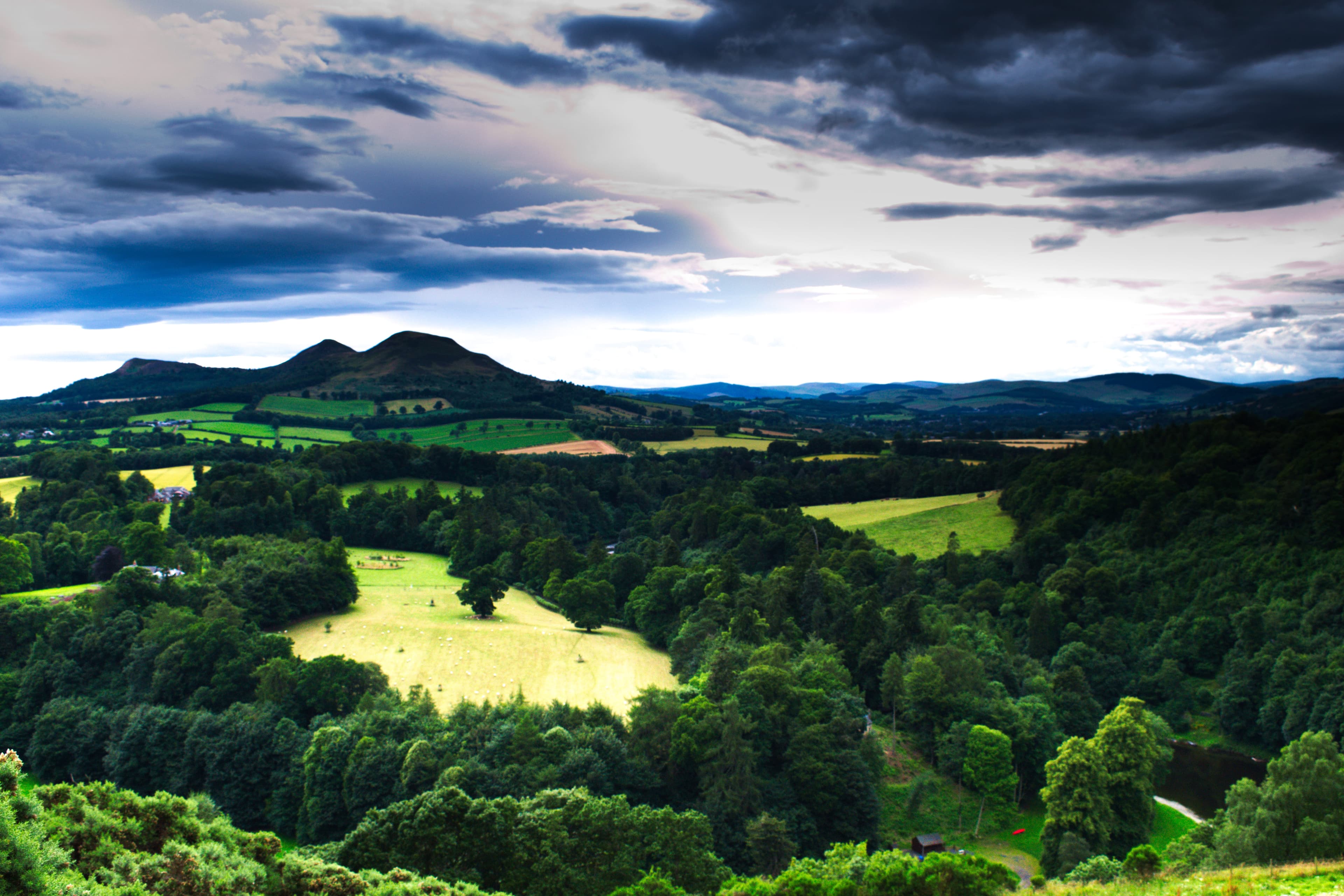 The Eildon Hills above the River Tweed from Scott's View, Scottish Borders