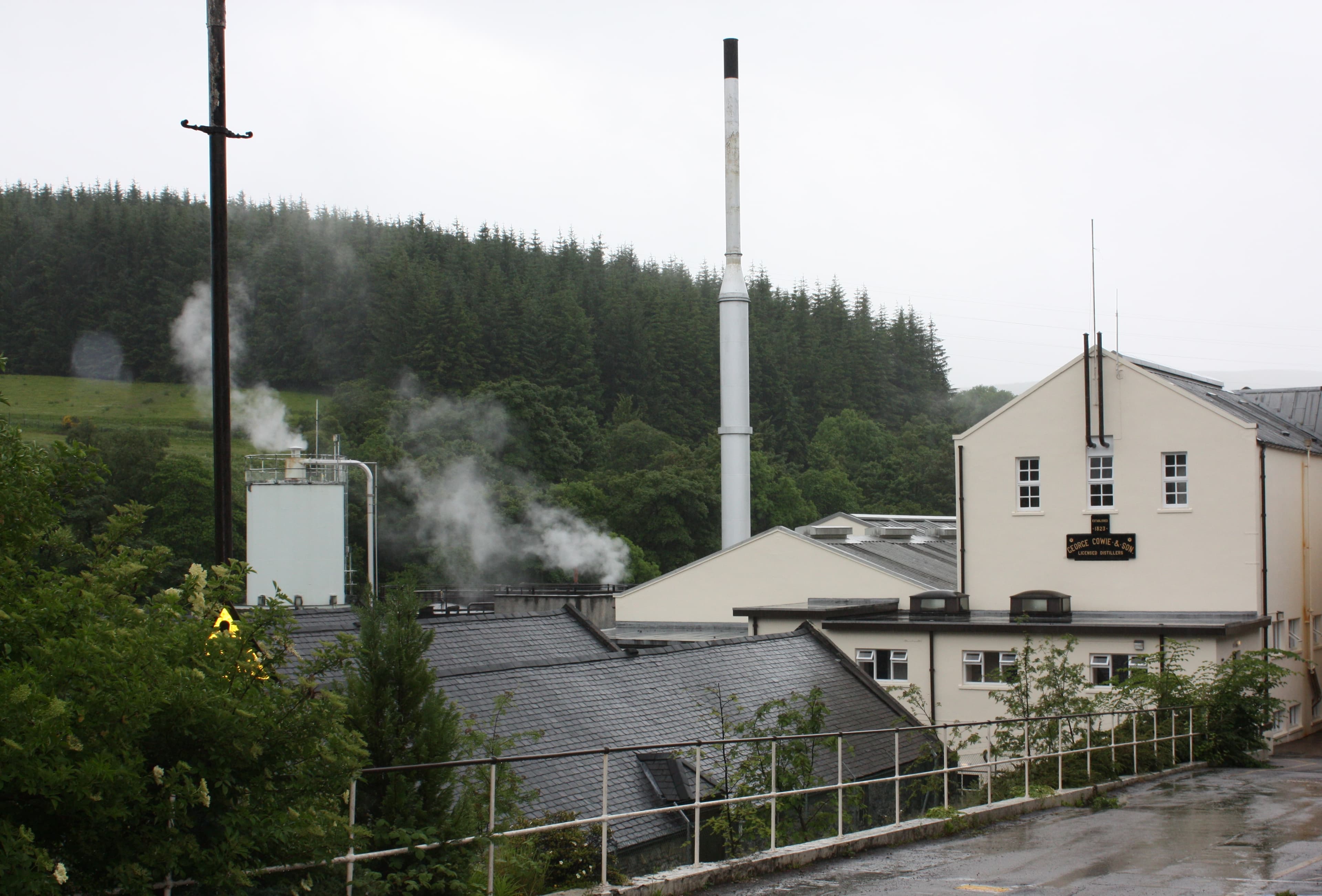 Mortlach distillery's chimney and production buildings at Dufftown