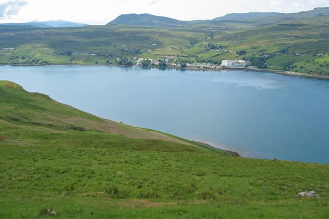 Carbost and Talisker distillery on the shore of Loch Harport, Isle of Skye