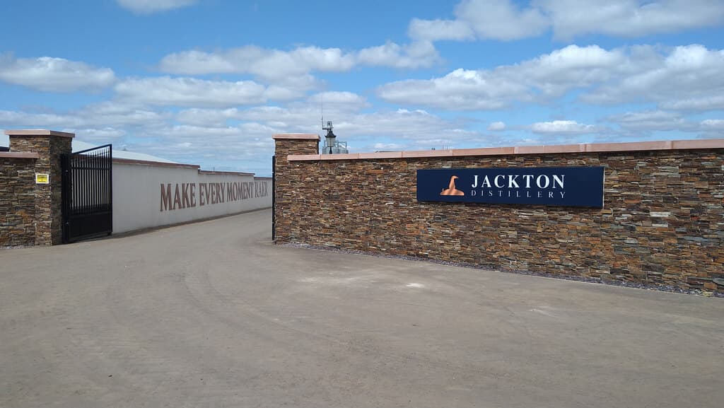 The nameboard at the entrance to Jackton Distillery near East Kilbride
