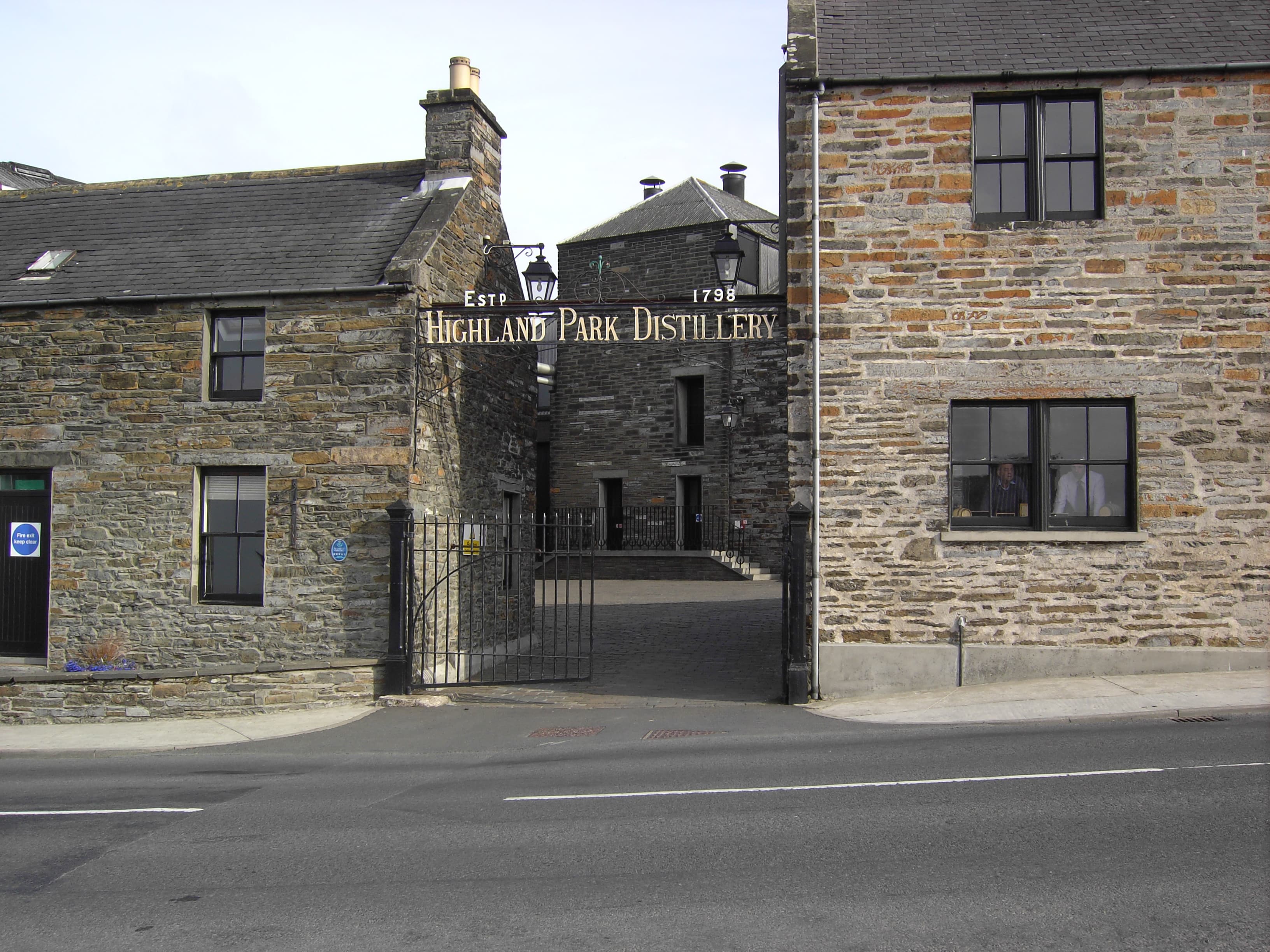 The stone gateway of Highland Park distillery in Kirkwall, Orkney