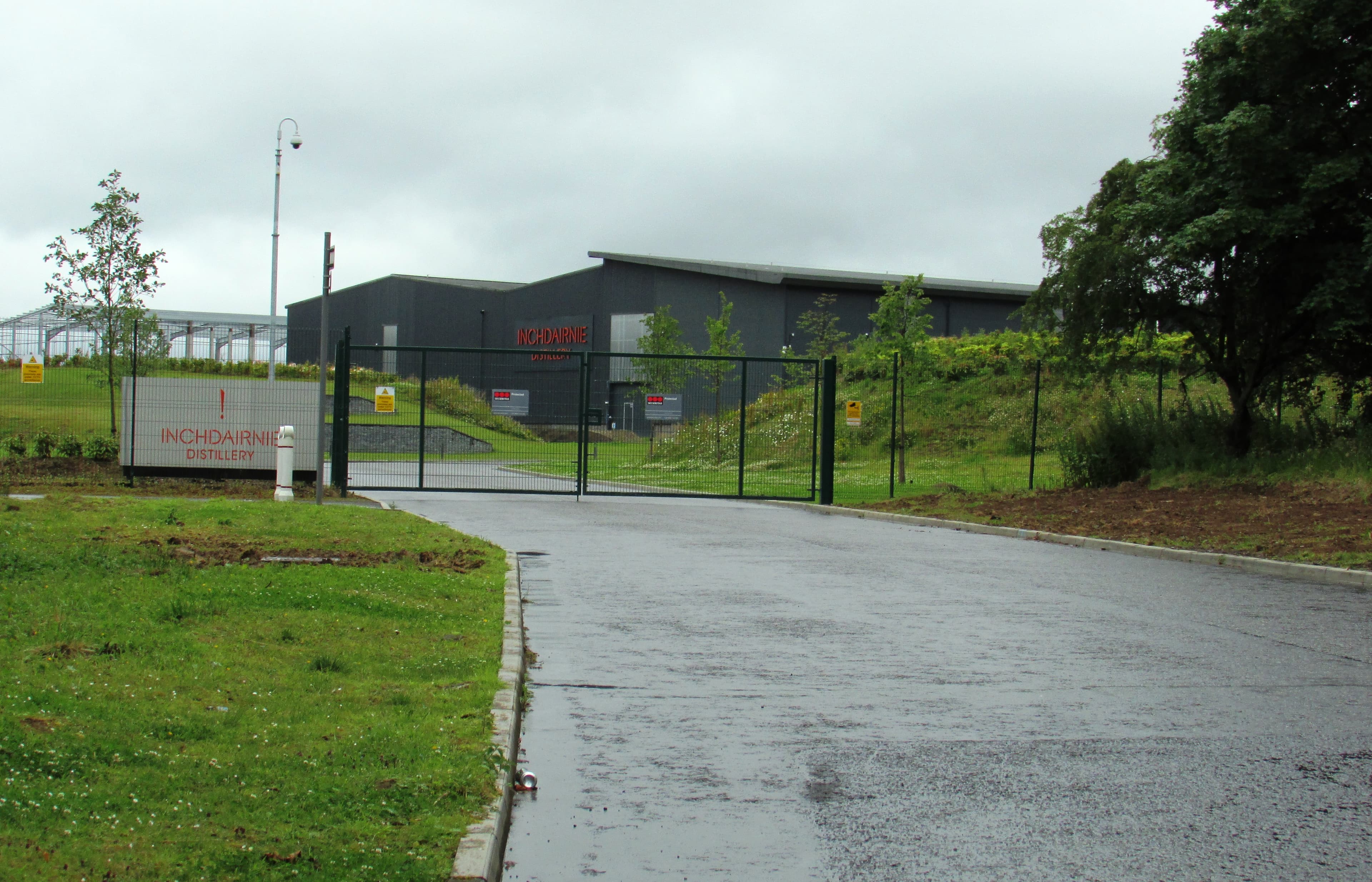 The gated entrance to InchDairnie distillery near Glenrothes