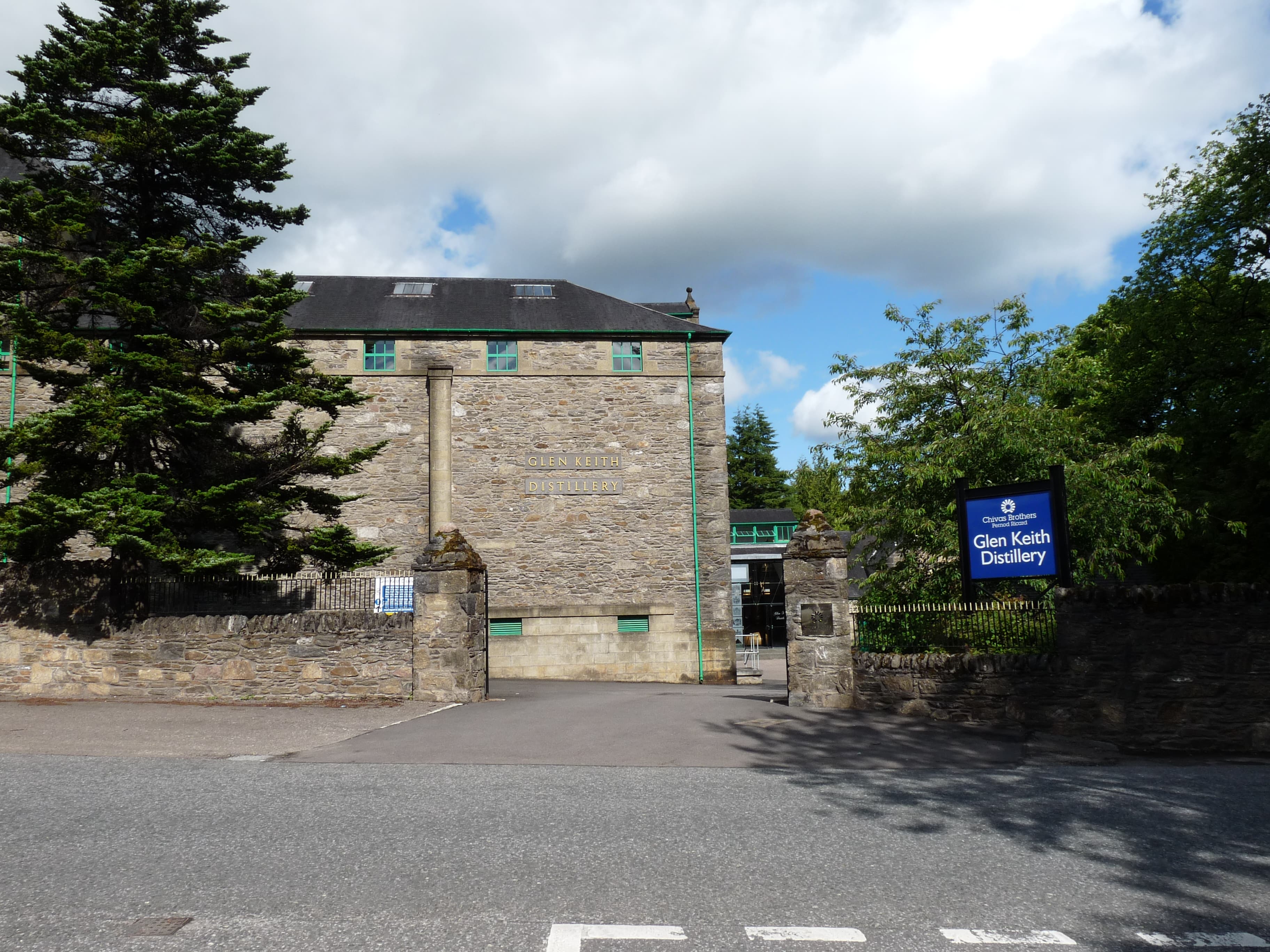 The entrance and nameboard at Glen Keith distillery in Keith