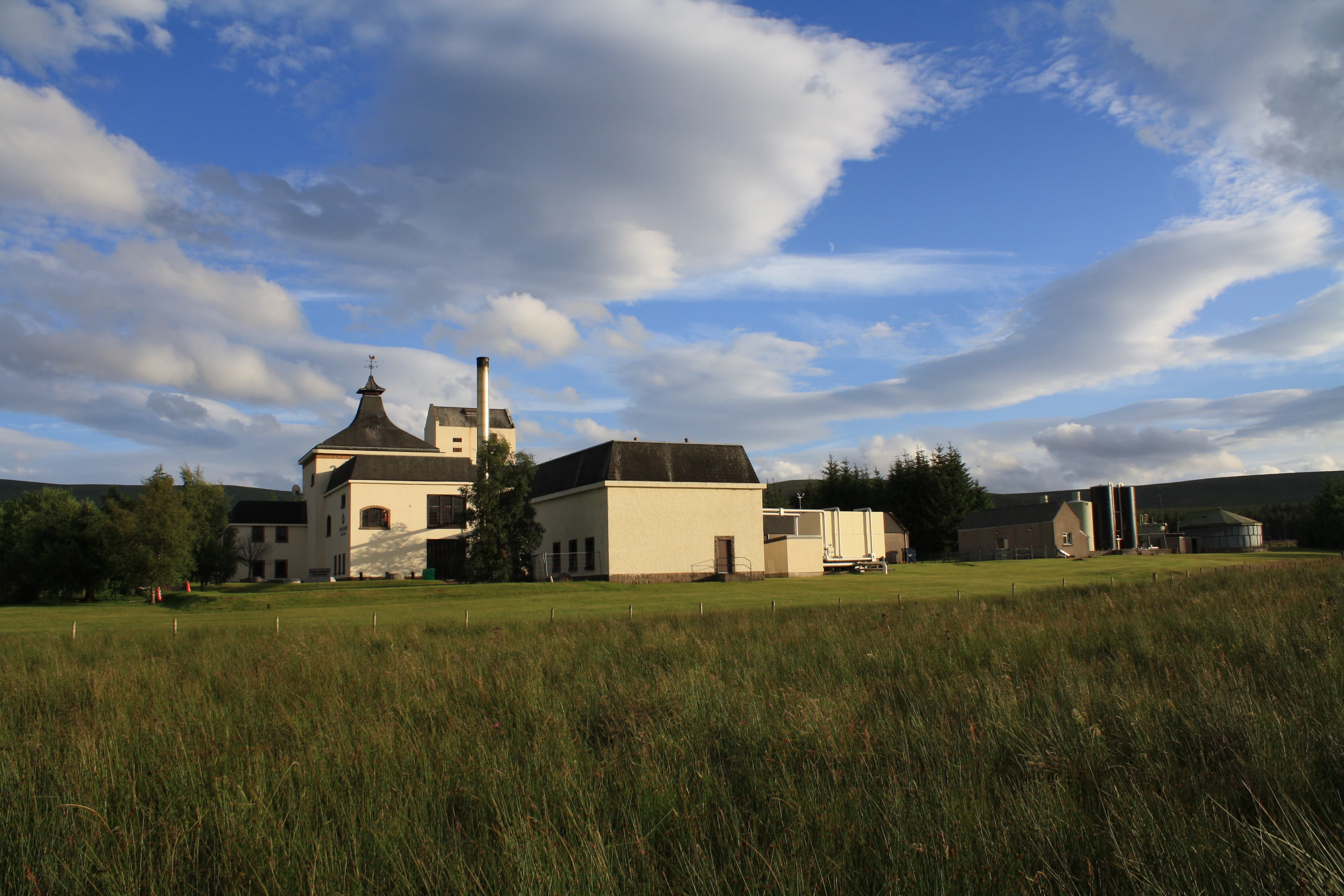 Braeval distillery standing in open moorland in the Braes of Glenlivet